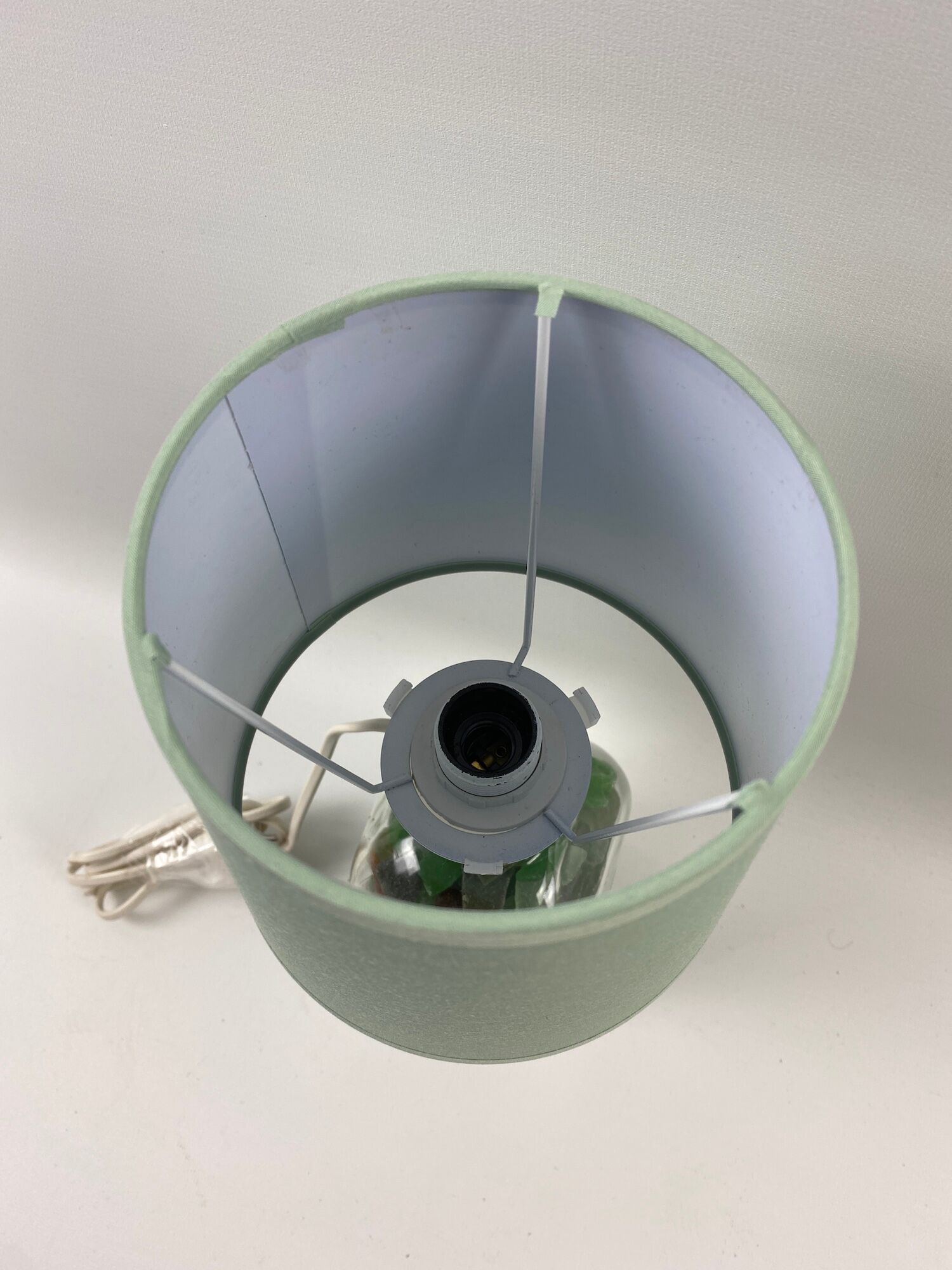 Lamp to lay glass bottle lampshade green fabric 33cm