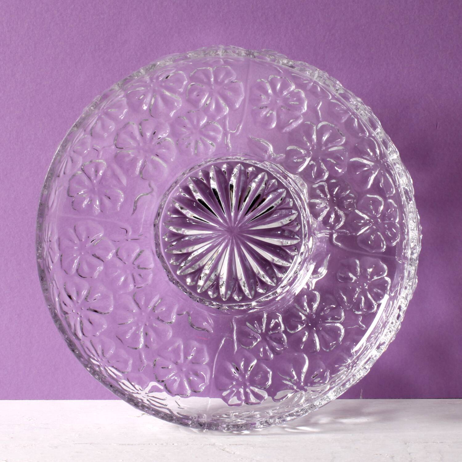 Glass Bowl: Mid-Century Floral Bohemia Plate, Sklo Union / 1960s
