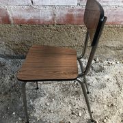 Old chair kitchen formica brown wood + feet compass metal chrome vintage