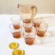 Pitcher and 6 water glasses in pink glass