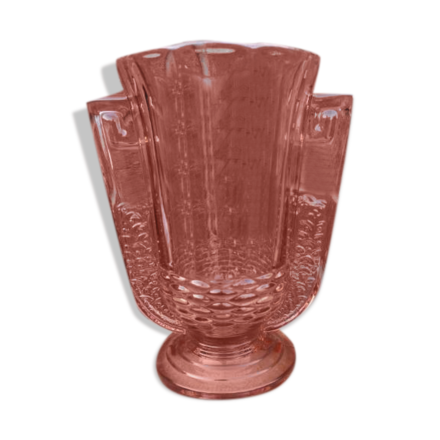 vase val saint lambert molded glass pink pedayer storied art deco