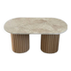 Table basse ovale en travertin et bois cannelé brut