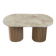 Table basse ovale en travertin et bois cannelé brut