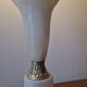 Neo-Empire style table lamp in alabaster and brass - V-shaped tulip shade