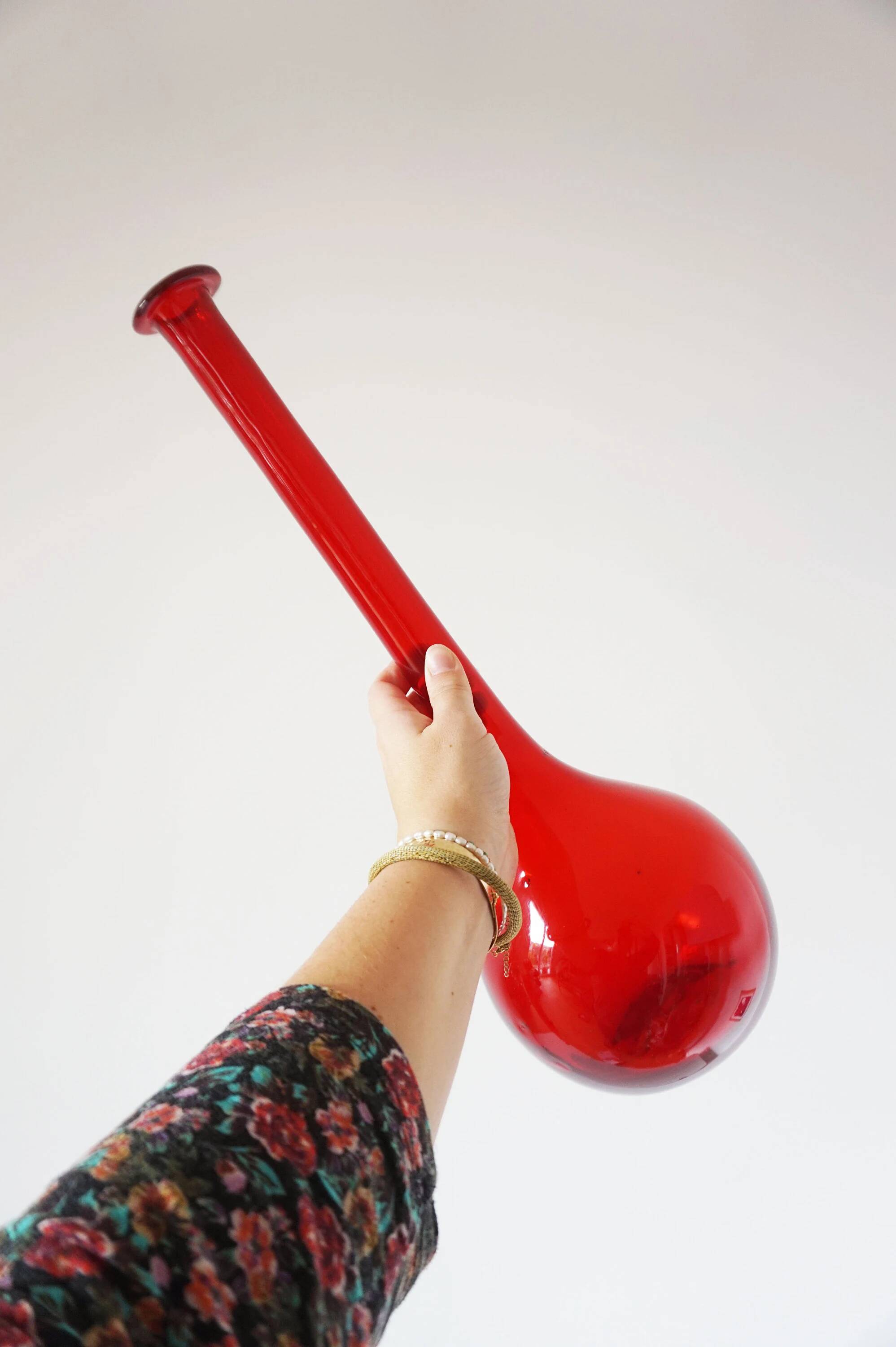 Italian blown glass bottle red EMPOLI