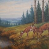 Painting „Two Deer by the Water”, Danish design, 1960s, by Wolmer Zier