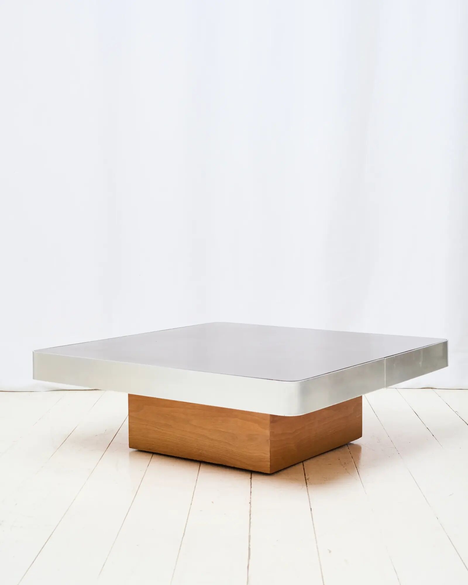 Brown coffee table and brushed aluminium, Italy, 1970s