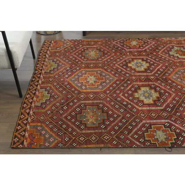 1970s Vintage Turkish Oushak Handmade Wool Cotton Red Area Rug 169x280