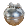 Round silver metal box with knot