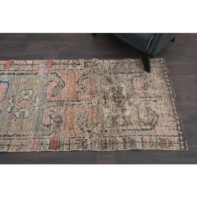 1970s Turkish Oushak Handmade Wool Cotton Orange Runner Rug 91x291