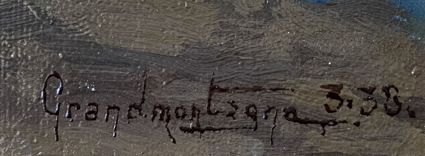 Painting Landscape Marine 1938 HST signed Grandmontagne + Orientalist frame