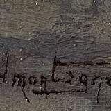 Painting Landscape Marine 1938 HST signed Grandmontagne + Orientalist frame