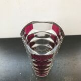 Designer transparent & red glass vase made in France vintage