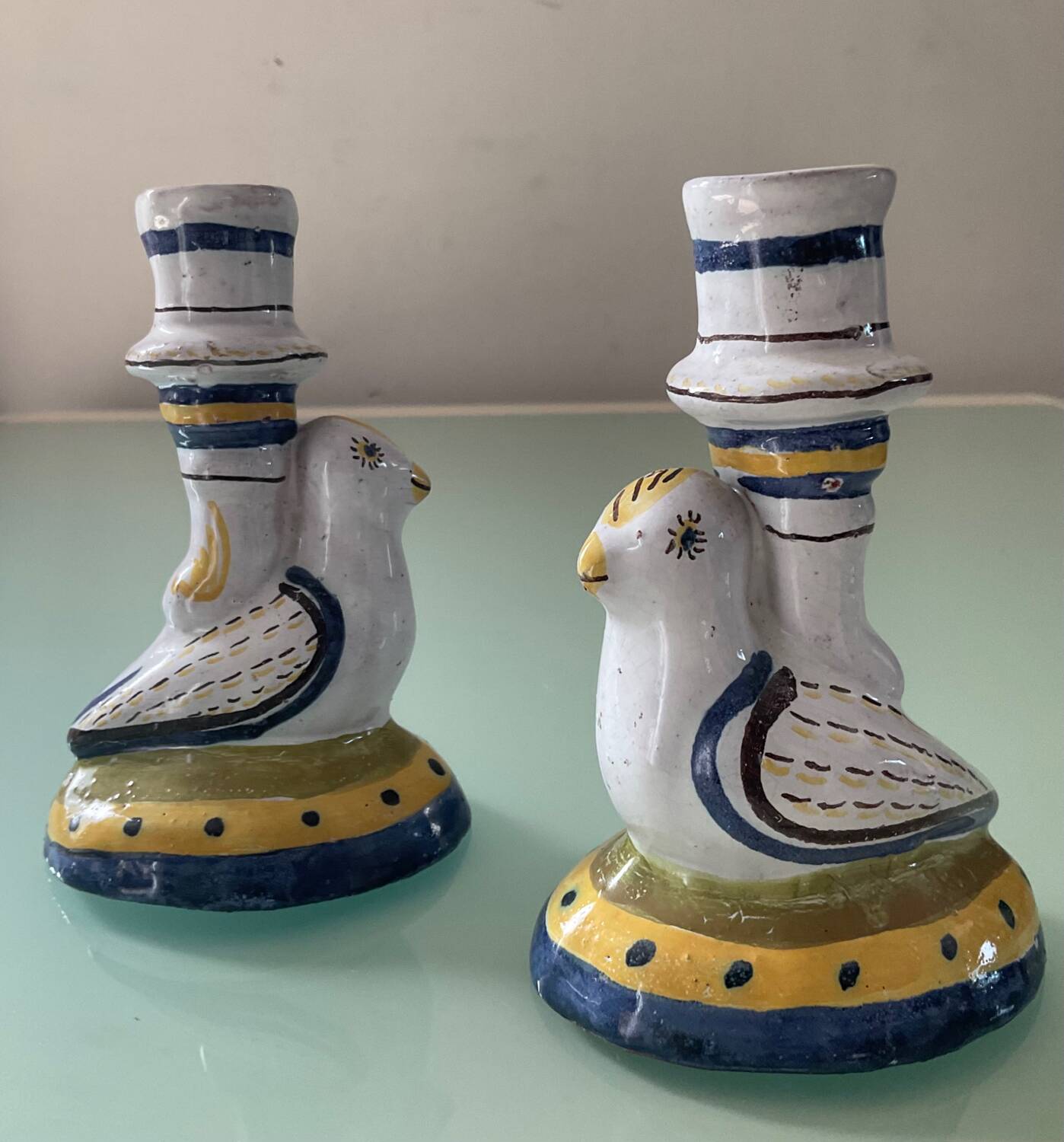 Pair of vintage ceramic bird candlesticks