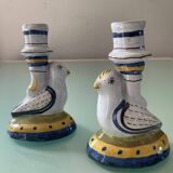 Pair of vintage ceramic bird candlesticks