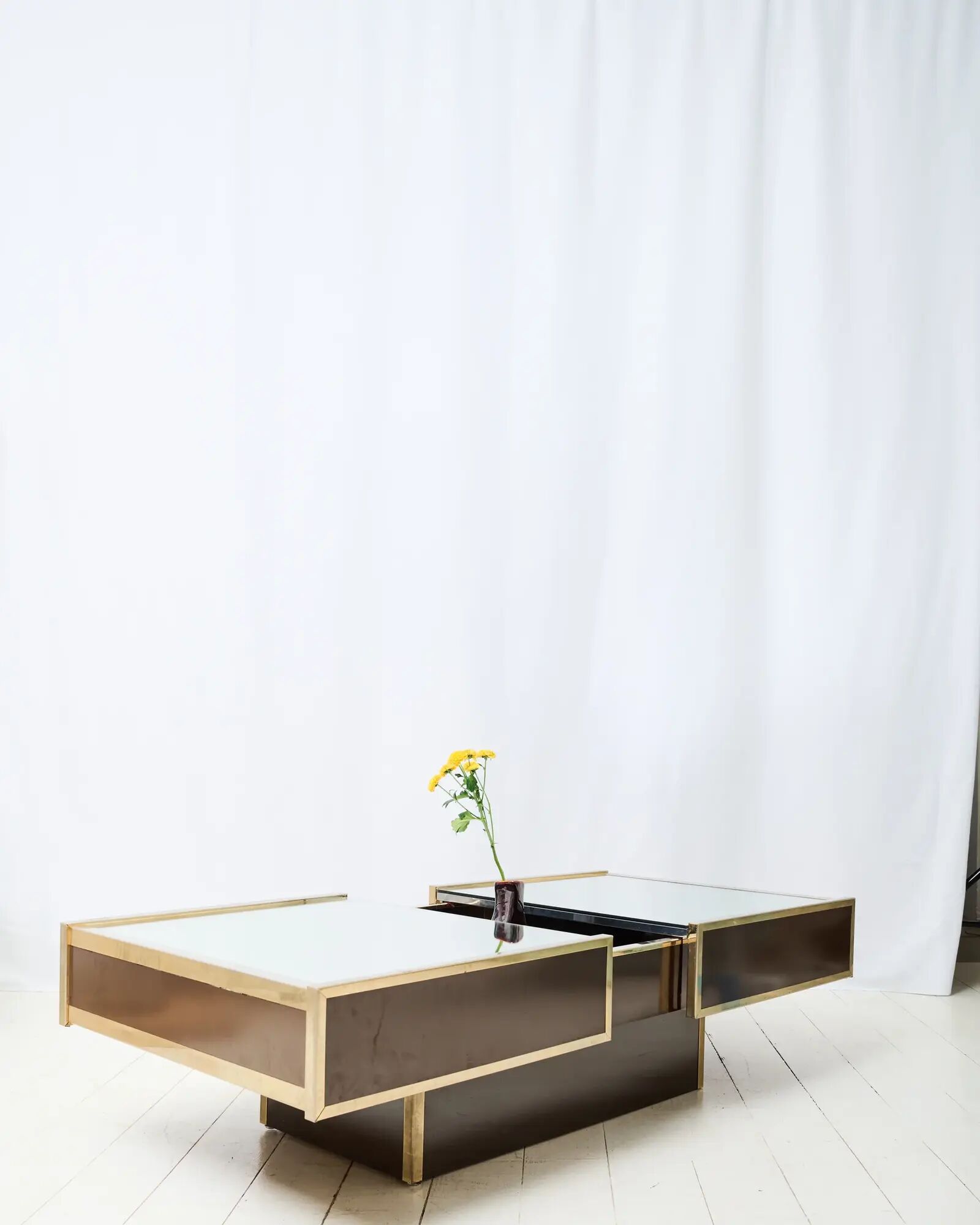 Table basse bar miroir et marron, Willy Rizzo, Cidue, 1970s