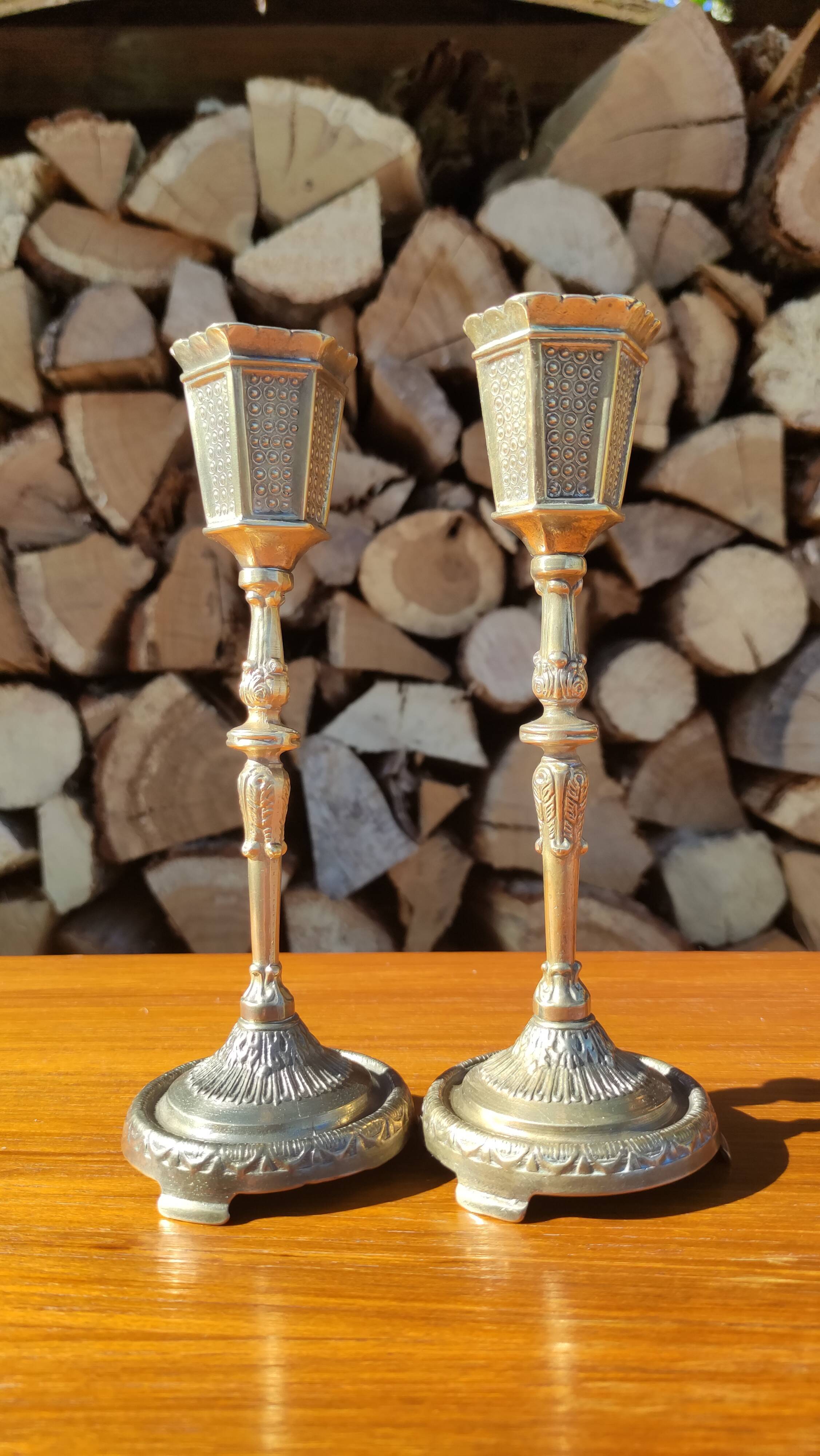 Vintage gilded brass candlesticks