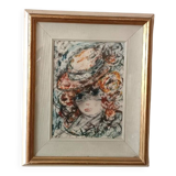 Peinture sur papier aquarelle visage, GUIDO CODOGNONE (1901-1968)