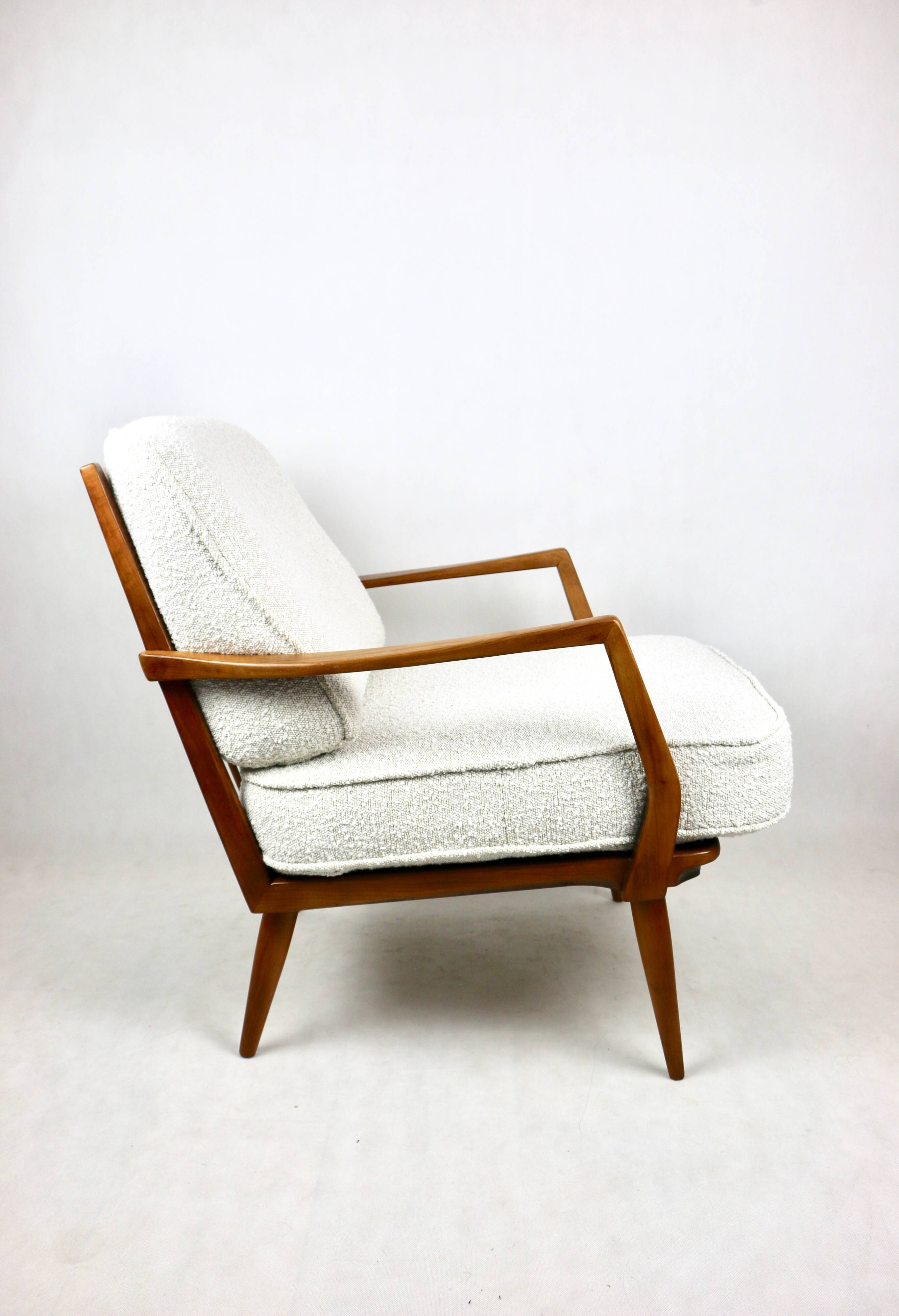 Club white ivory bouclé lounge chair, 1970s