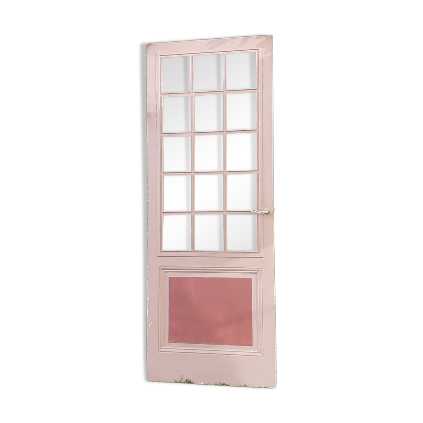 Old moulded glass communication door 221x83cm 15 small panes