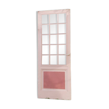 Porte ancienne de communication vitrée moulurée 221x83cm 15 petits carreaux