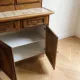 Buffet, vintage wooden sideboard with display cabinet and tiled top.