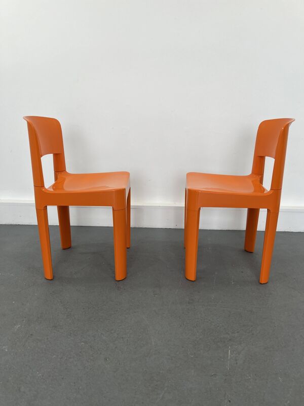 Ensemble de 2 chaises vintage Allibert en plastique orange, France 1970
