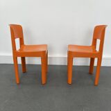 Set of 2 vintage Allibert chairs in orange plastic, France 1970s