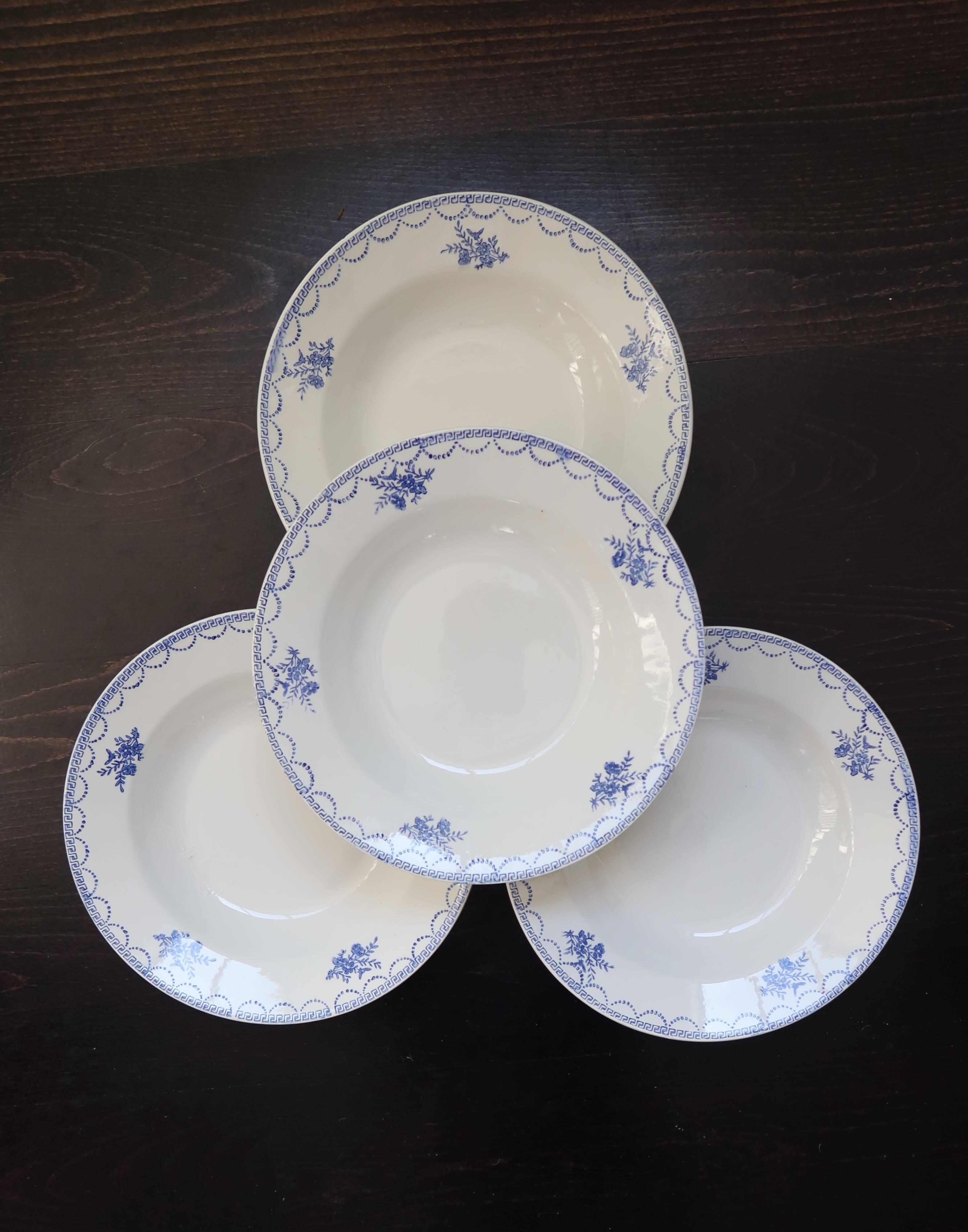 4 vintage Céranord Saint Amand soup plates — White earthenware with floral decor