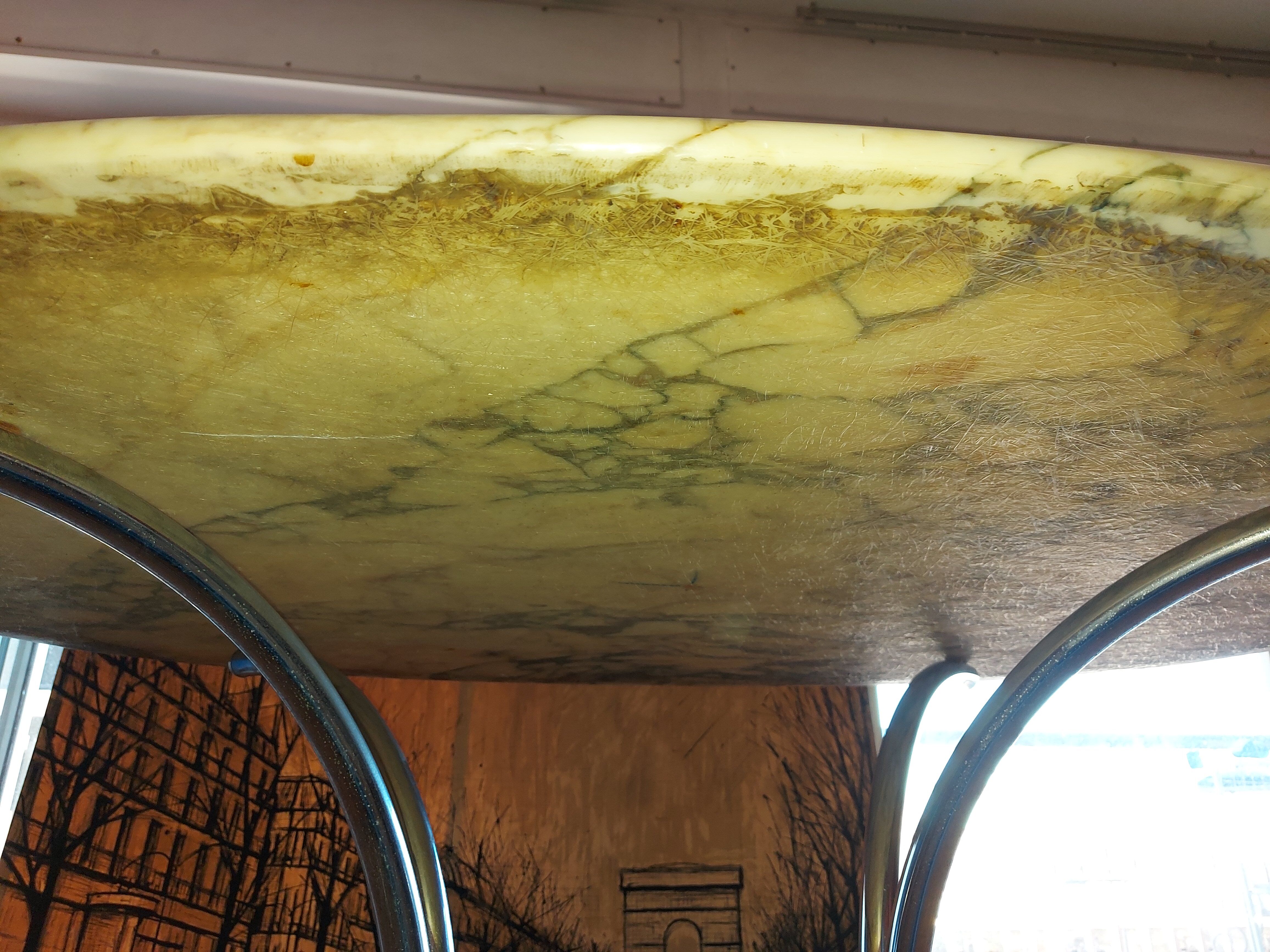Large dining table in vintage marble 70'S Roche and Bobois