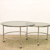 Table basse pivotante à deux niveaux en acier chromé et cristal, années 1970