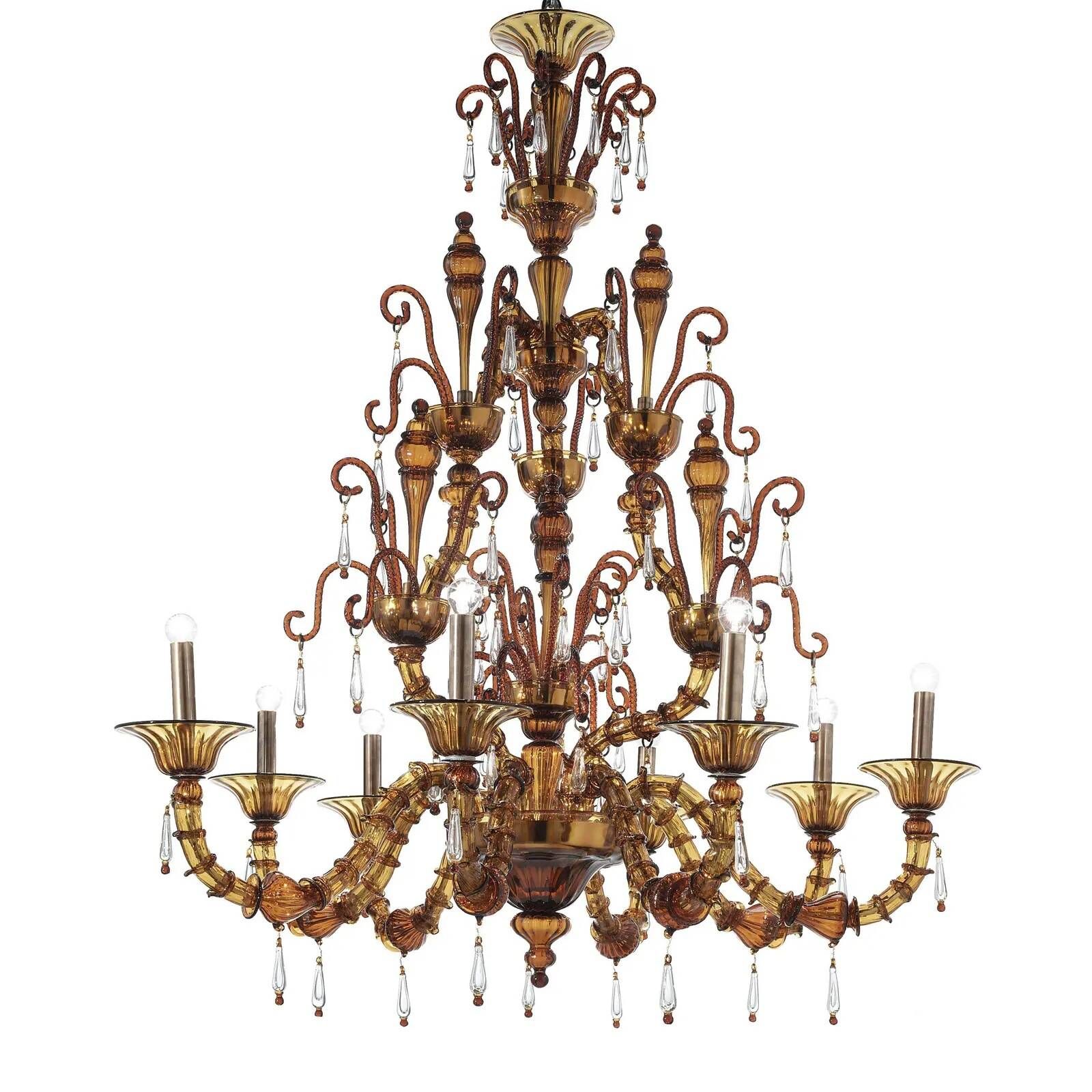 Handcrafted Modern Brown Ca’ Rezzonico Chandelier With Curled Murano Glass