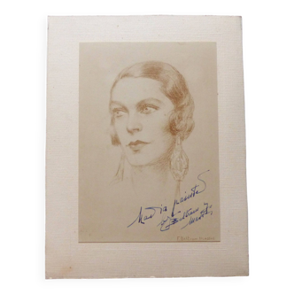 Portrait de femme Art Deco par Federico Beltrán Masses signé et dédicacé
