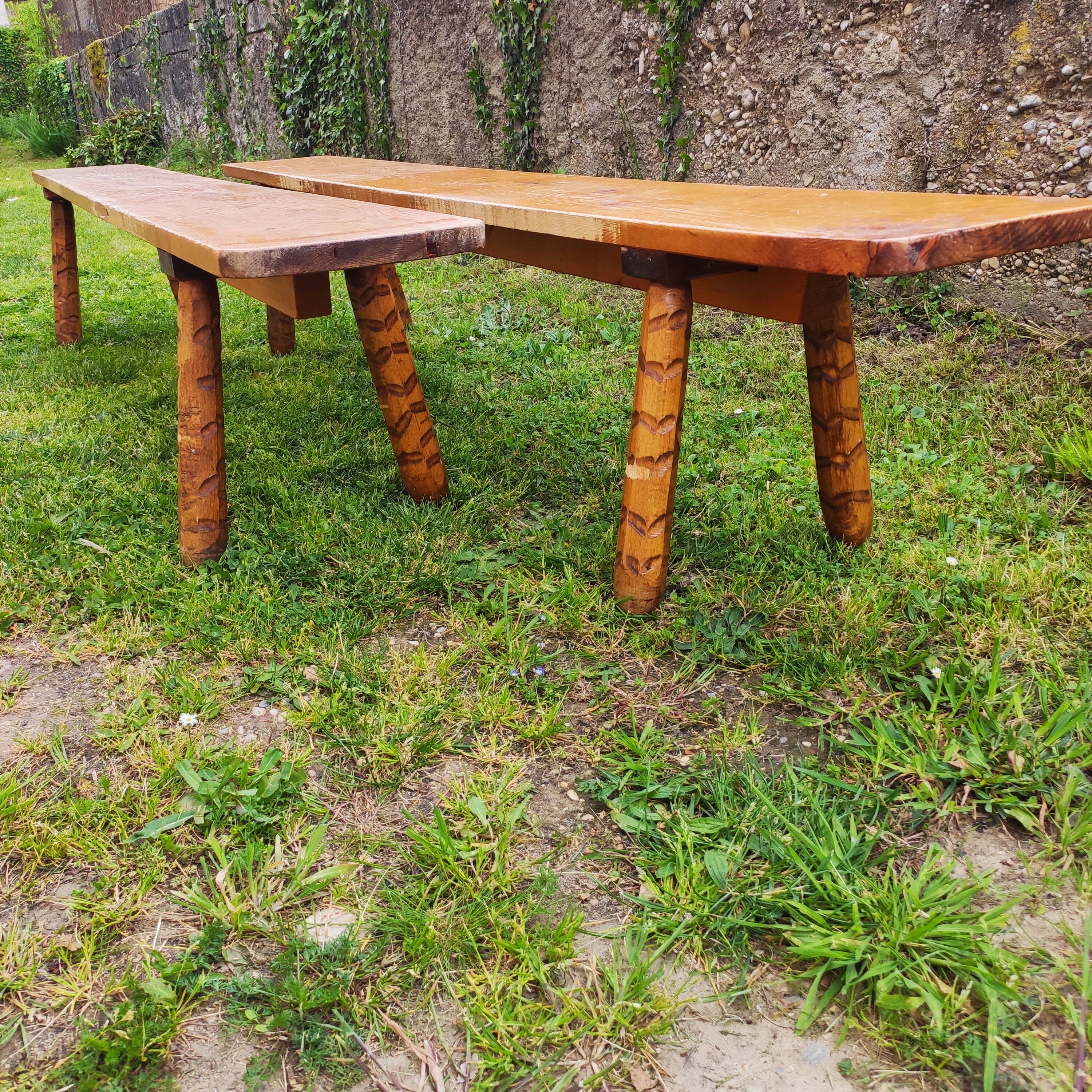 Pair of vintage farmhouse benches 230 CM