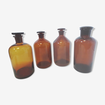 Set of 4 bottles of amber glass pharmacy