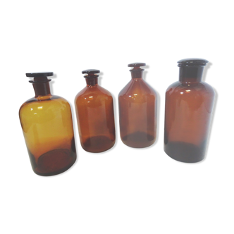 Set of 4 bottles of amber glass pharmacy