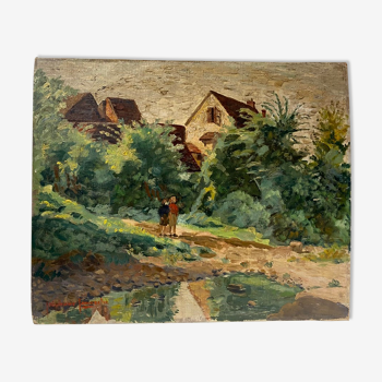 Old painting, landscape auvergnat , signed stephane lamarche (1891-1963)