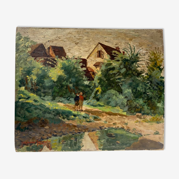 Tableau ancien, paysage auvergnat, signé stephane lamarche (1891-1963)