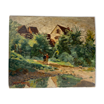 Old painting, landscape auvergnat , signed stephane lamarche (1891-1963)
