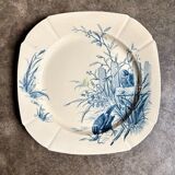 Blue ironstone plate from Gien, "Birds" service, circa 1870, no. 2.