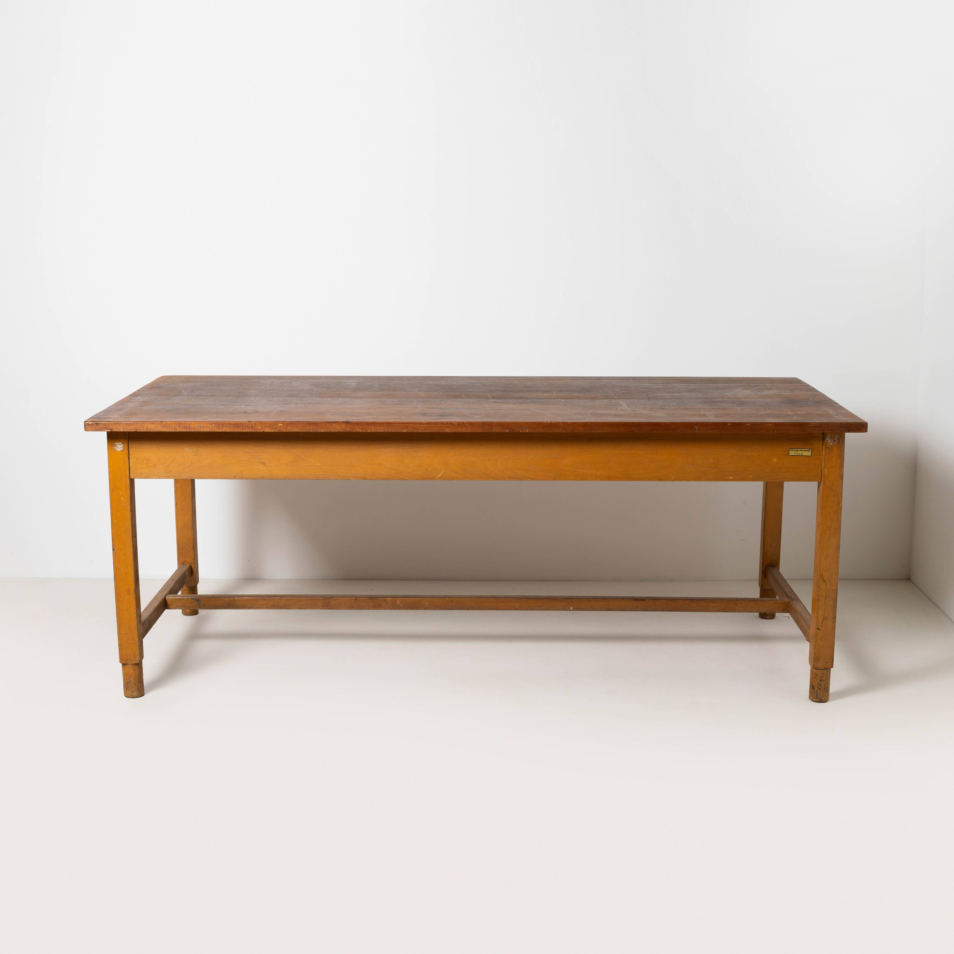 Large work / industrial / farm table, patinated wood, Czechoslovakia