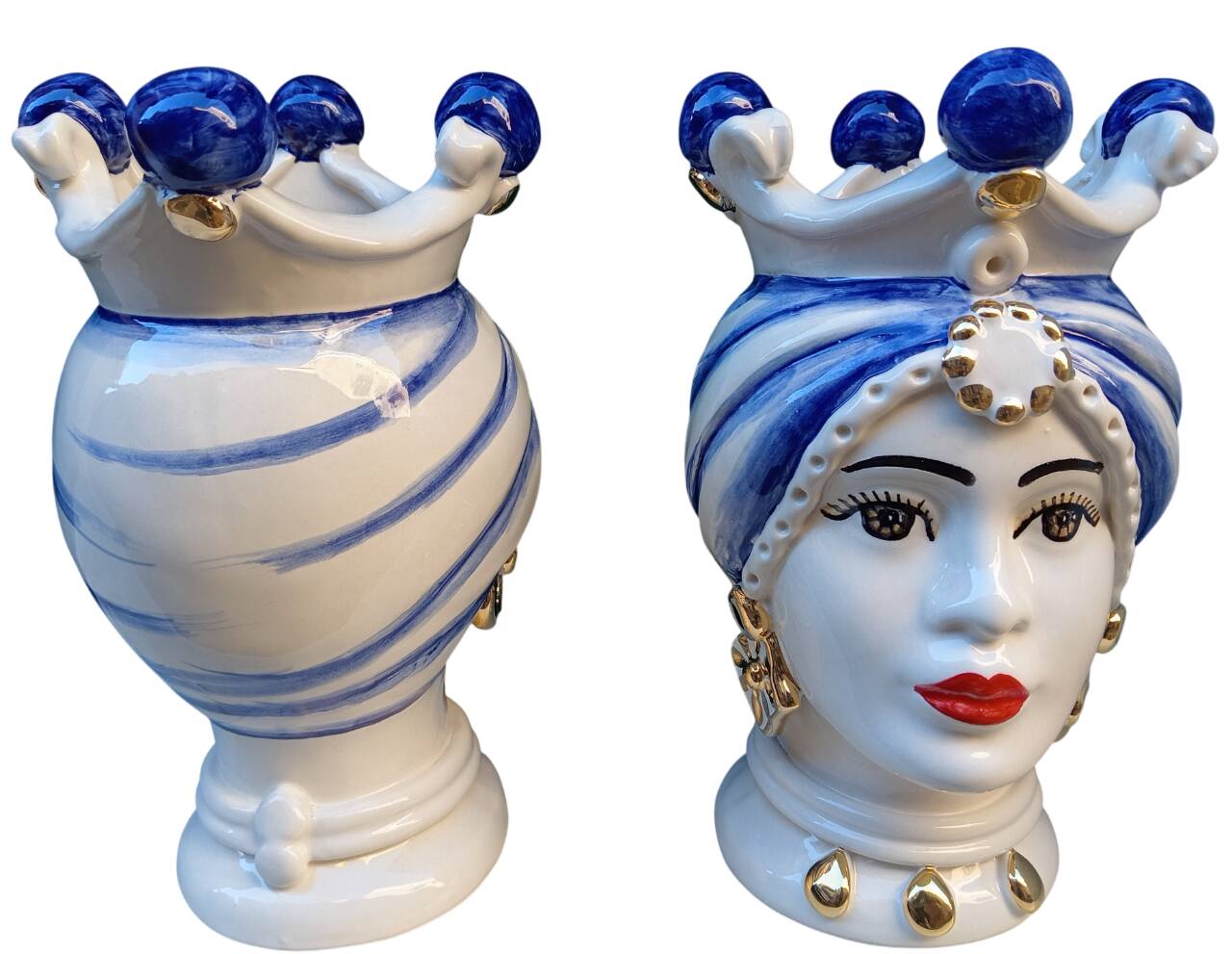 Coppia di Teste di moro siciliane in ceramica