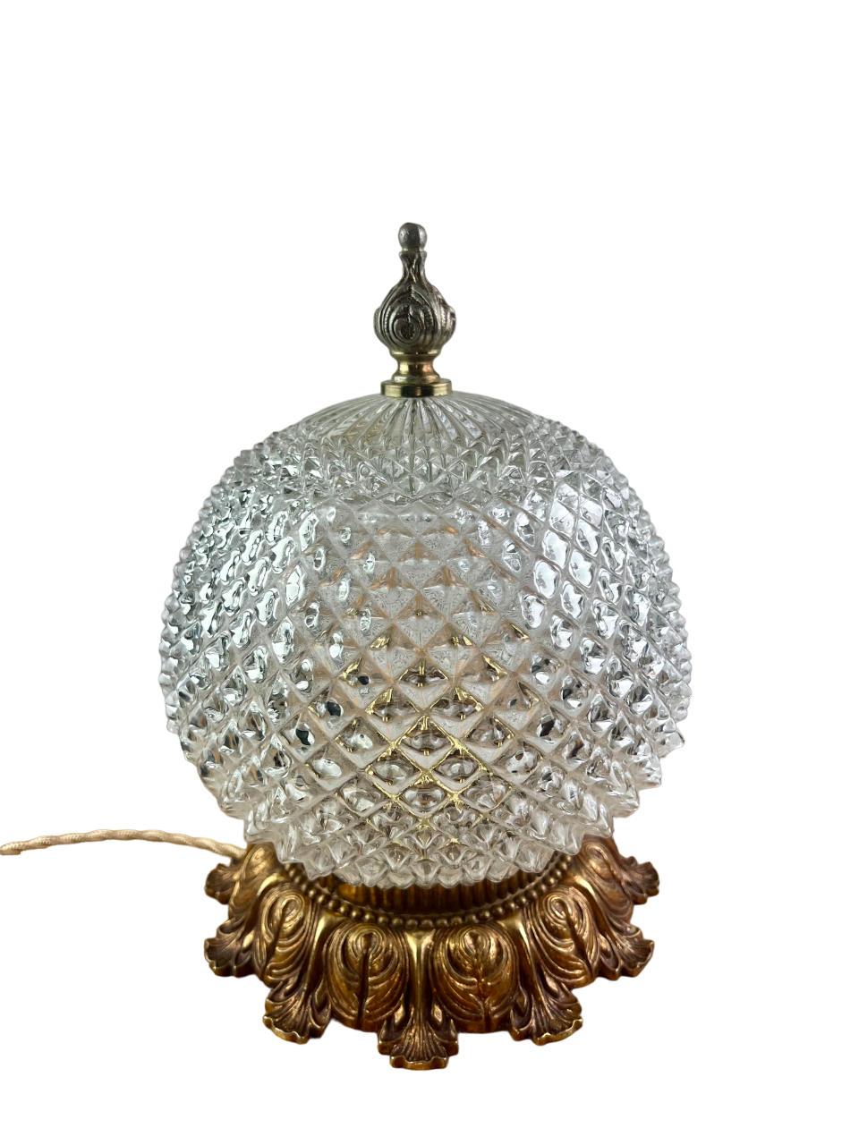 Old diamond tip table lamp - Glass and Bronze - Circa 1920