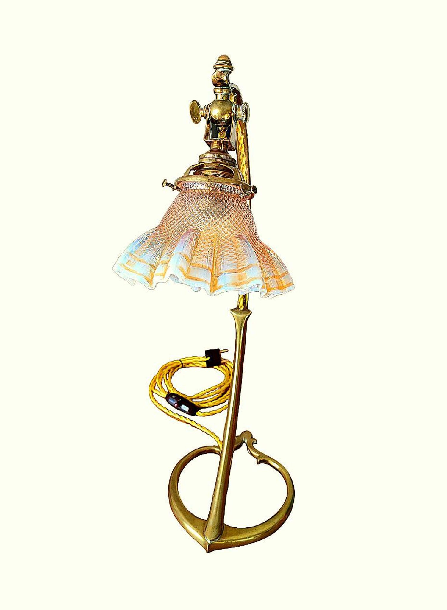 Lamp art & craft foot gooseneck was benson adjustable bronze and lampshade tulip iridescent crystal
