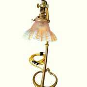Lamp art & craft foot gooseneck was benson adjustable bronze and lampshade tulip iridescent crystal