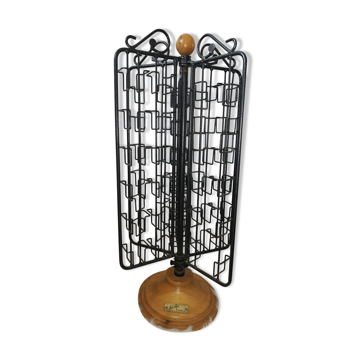 Présentoir tourniquet en métal et bois pour cartes ou photos Selency