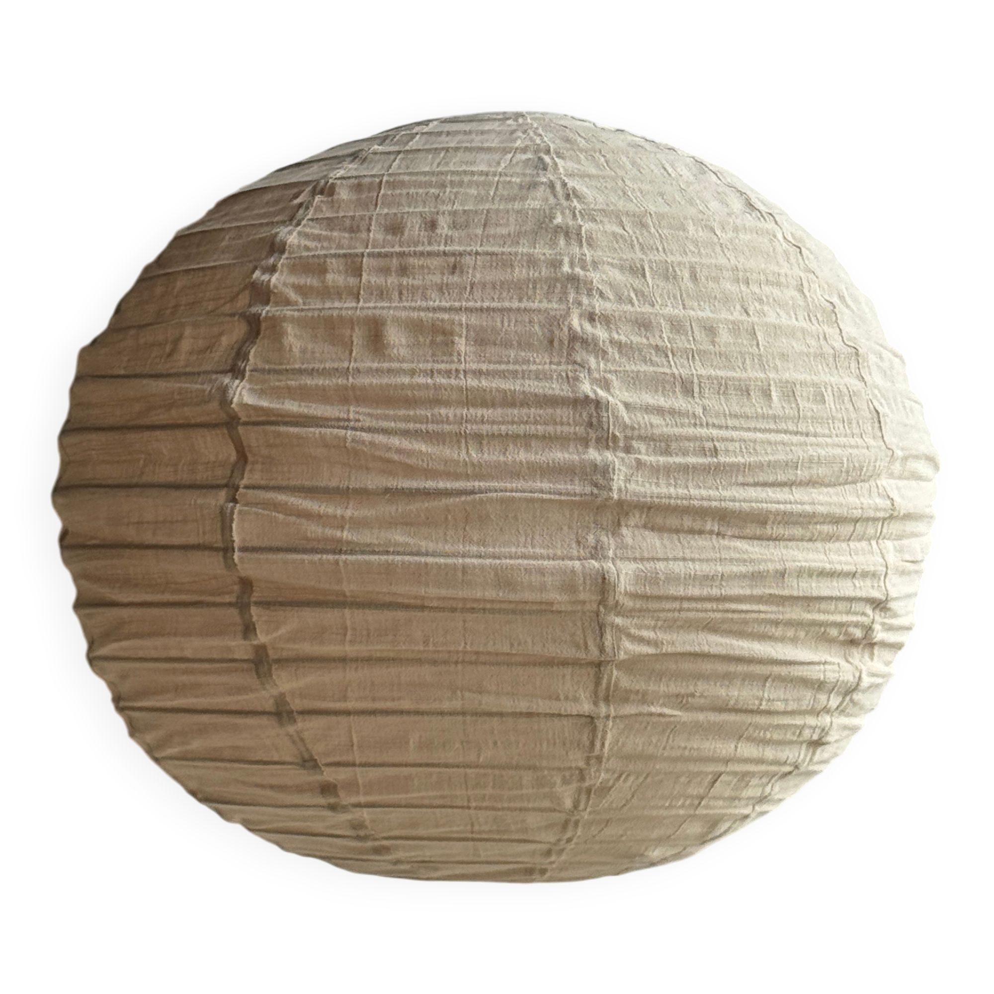 Large round pink Japanese-style suspension made of rattan and natural linen D60.
