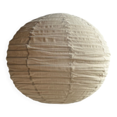 Large round pink Japanese-style suspension made of rattan and natural linen D60.