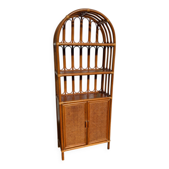 Vintage rattan, wood and cane shelf bookcase