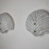 Pair of XL shell wall lights, frosted Murano glass, Italy, 1980